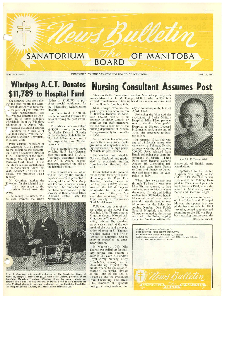 Image of cover: Sanatorium Board of Manitoba - News Bulletin - March 1963