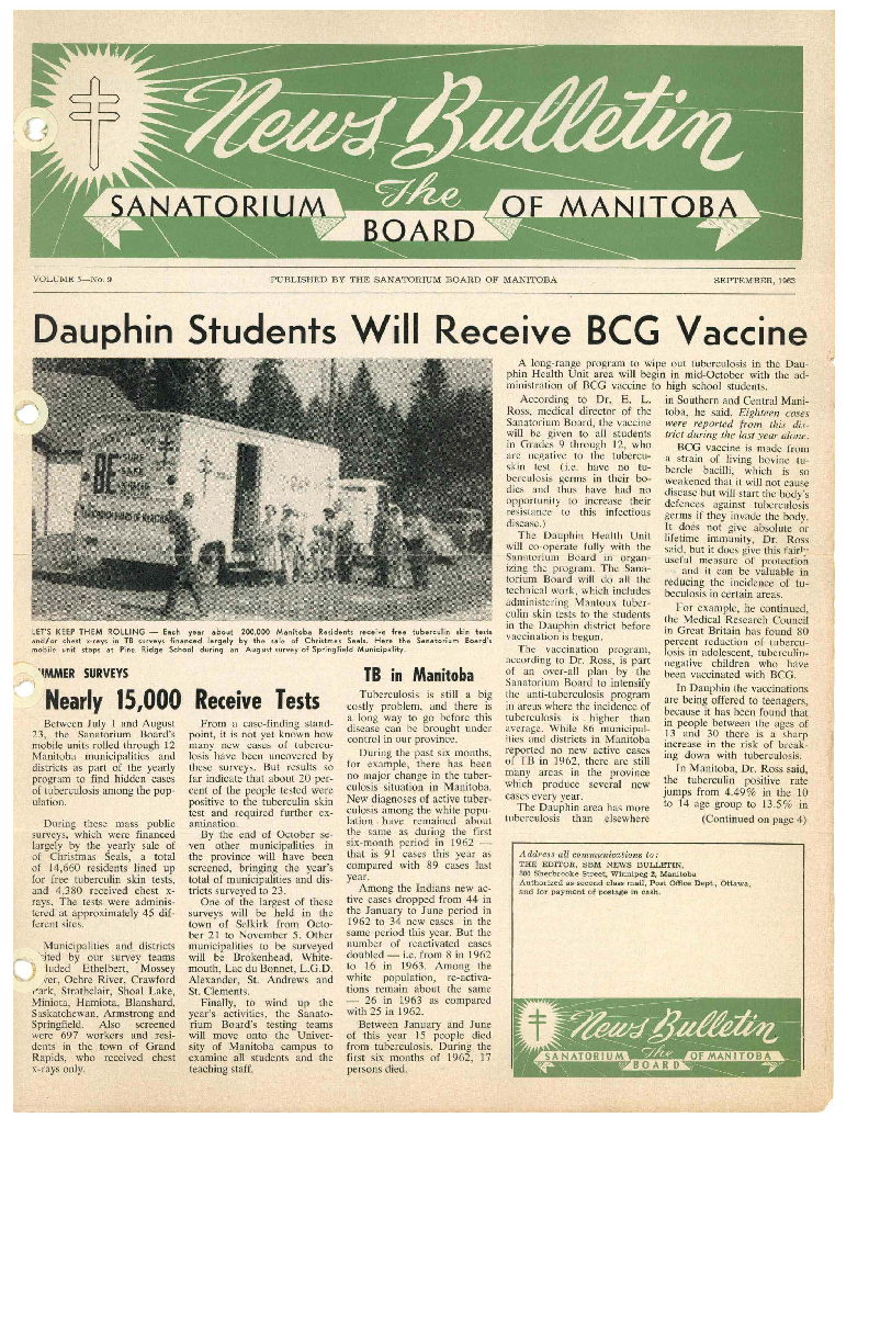 Image of cover: Sanatorium Board of Manitoba - News Bulletin - September 1963