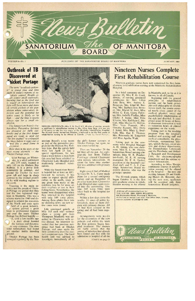 Image of cover: Sanatorium Board of Manitoba - News Bulletin - January 1964