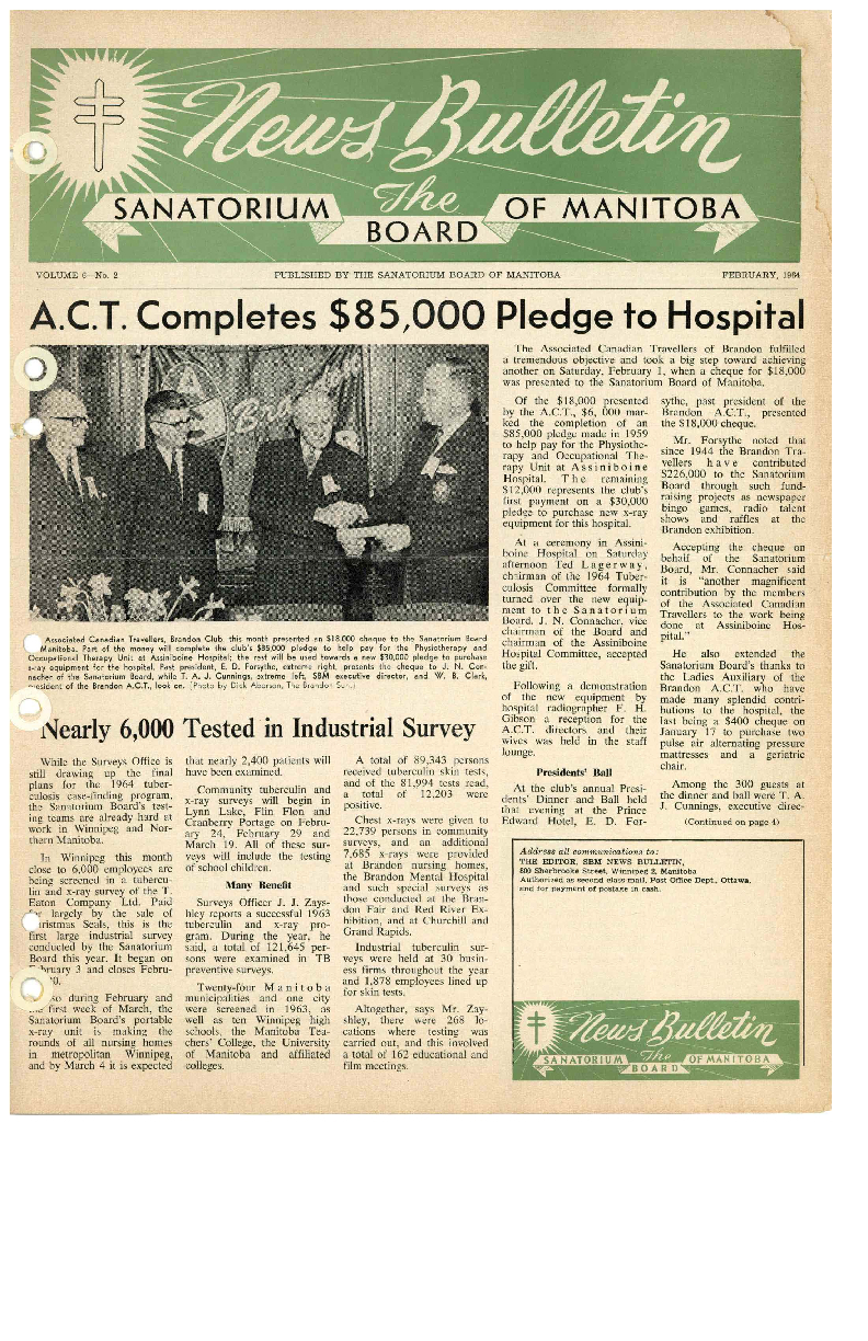 Image of cover: Sanatorium Board of Manitoba - News Bulletin - February 1964