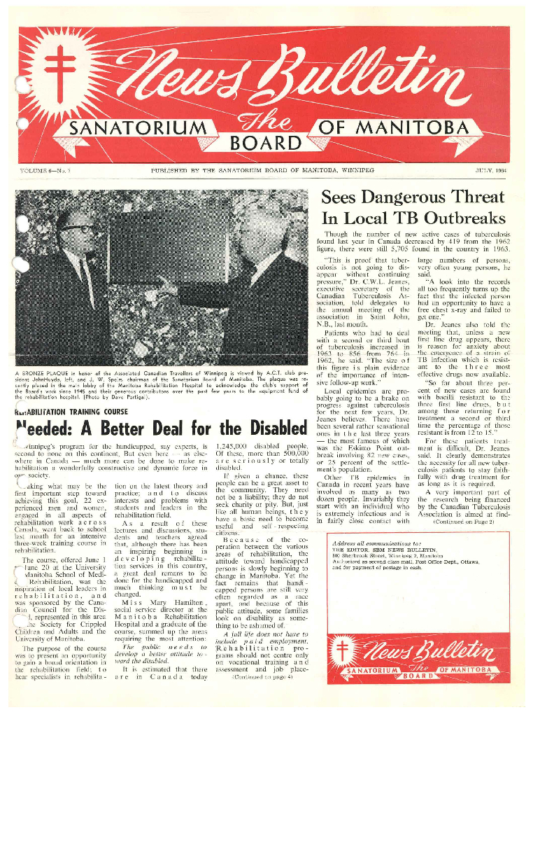 Image of cover: Sanatorium Board of Manitoba - News Bulletin - July 1964