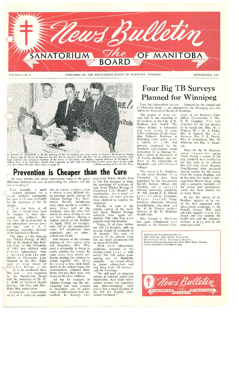 Image of cover: Sanatorium Board of Manitoba - News Bulletin - September 1964